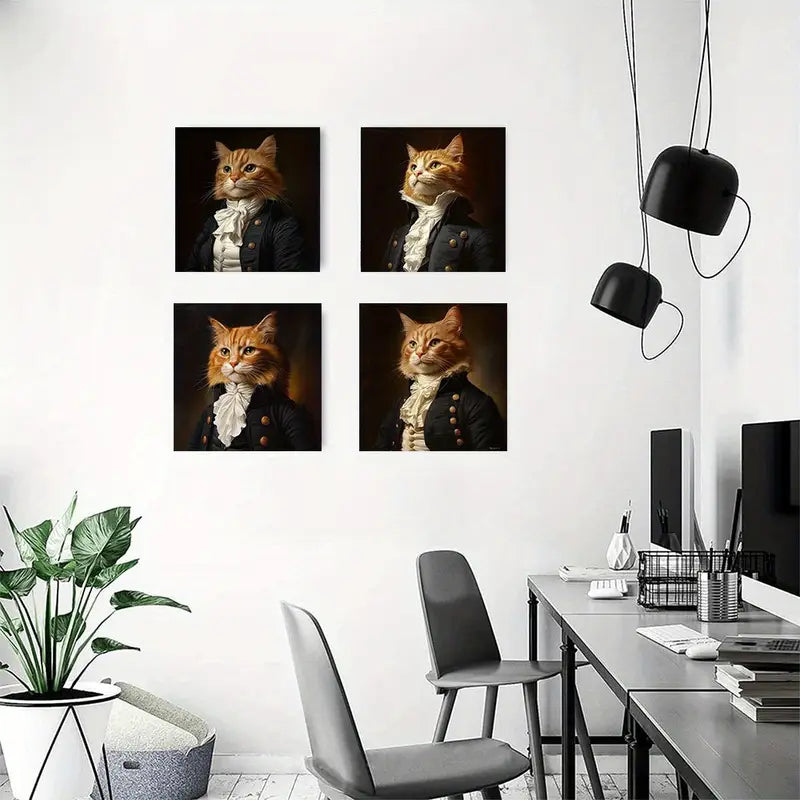4pcs legant Orange Tabby in Regency TR Wall Art Canvas Framed