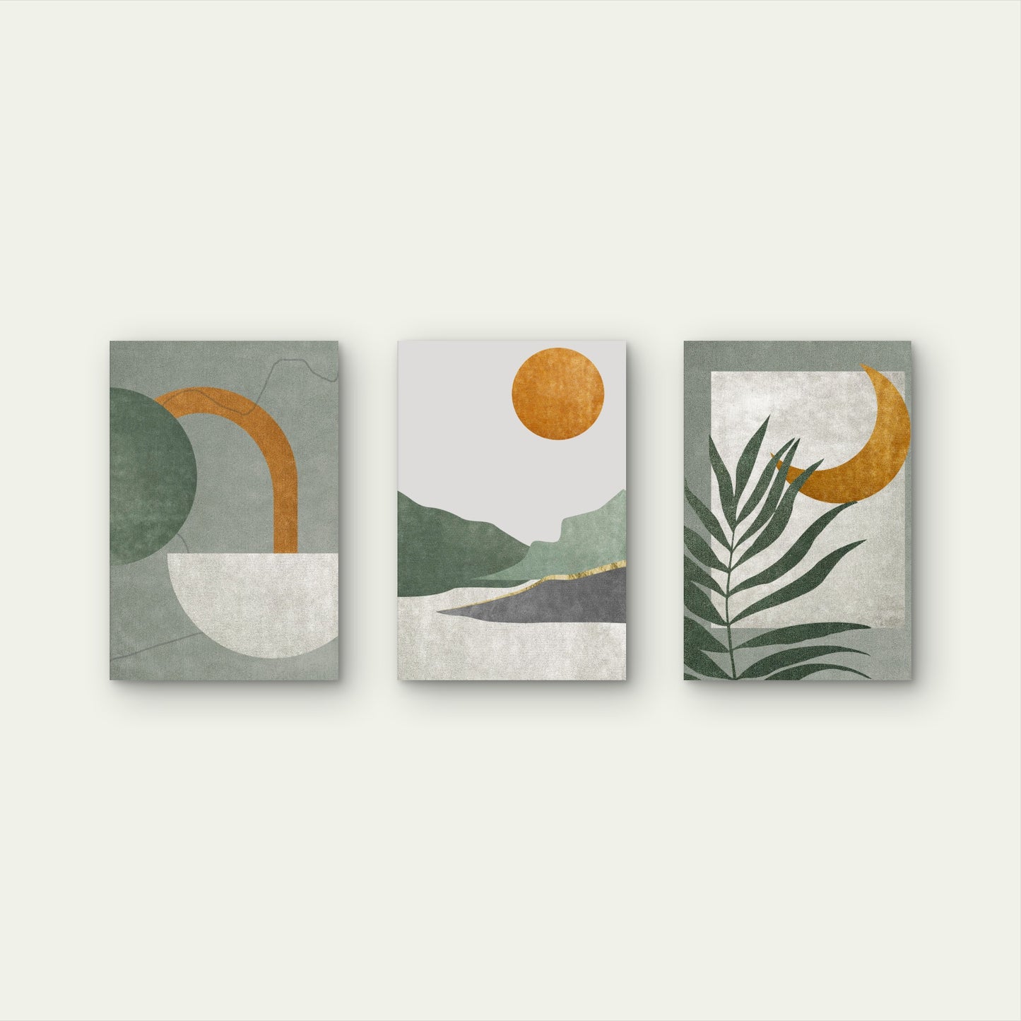 3pcs Sage Green Boho Abstract Botanical  Wall Art Set Canvas Framed 40x60cm - High Quality Print 100% Australian Made Wall Canvas Ready to Hang