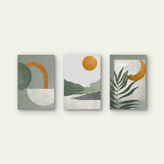 3pcs Sage Green Boho Abstract Botanical Wall Art Set Canvas Framed 60x90cm - High Quality Print 100% Australian Made Wall Canvas Ready to Hang