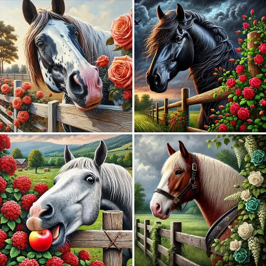 4pcs Distinctive Horse Design Wall Art Canvas Framed