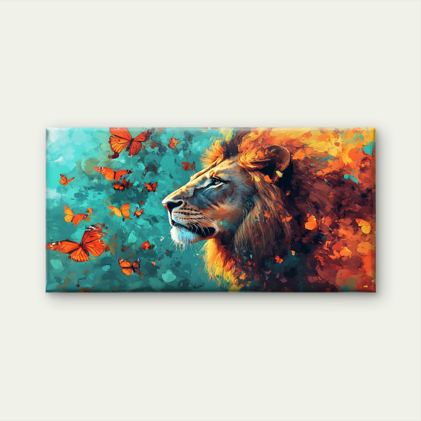 Lion and Butterfly Canvas Wall Art Canvas Office Home Room Framed 120x60cm - Bella Home Decor