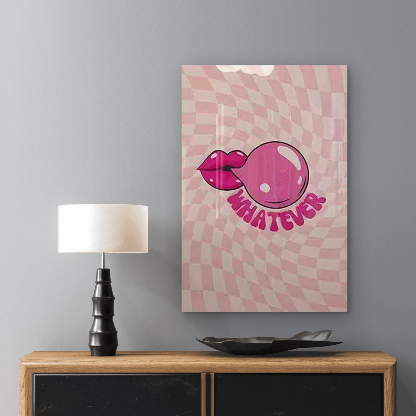Pink Lips & Gum Pop Art WHATEVER 40x60cm Metal Print Ready to Hang - Bella Home Decor