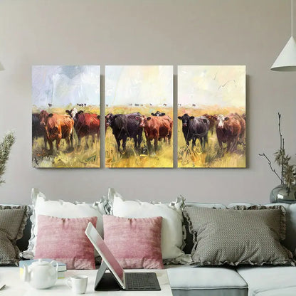 3pcs Peaceful Herds Of Cows Metal Print Ready to Hang Art