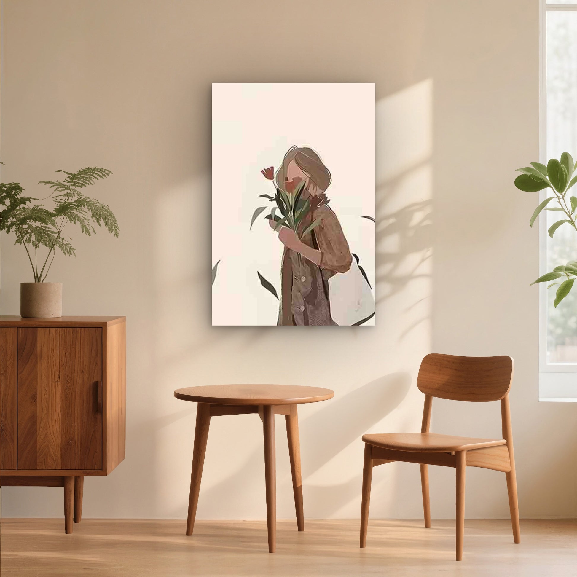Minimalist Figure with Tulip 60x90cm Metal Print Ready to Hang - Bella Home Decor