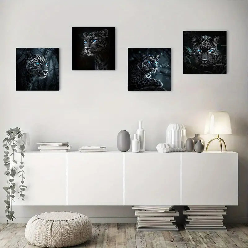 4pcs Cheetahs with blue pupils Modern    Wall Art Canvas Framed