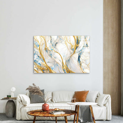 Gold Blue Abstract Tempered Glass Printing Wall Art Australian Made Quality