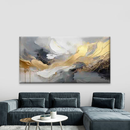 Abstract Golden Flowing Wave Wall Art Canvas Office Home Room Framed 120x60cm