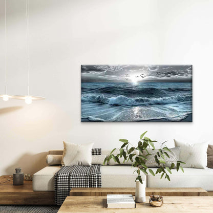 Modern Ocean Waves Wall Art Canvas Office Home Room Framed 120x60cm - Bella Home Decor