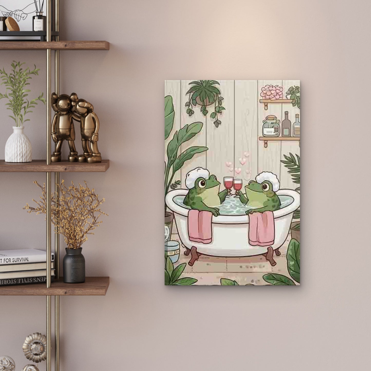 Frogs Sharing a Cup Metal Print Ready to Hang