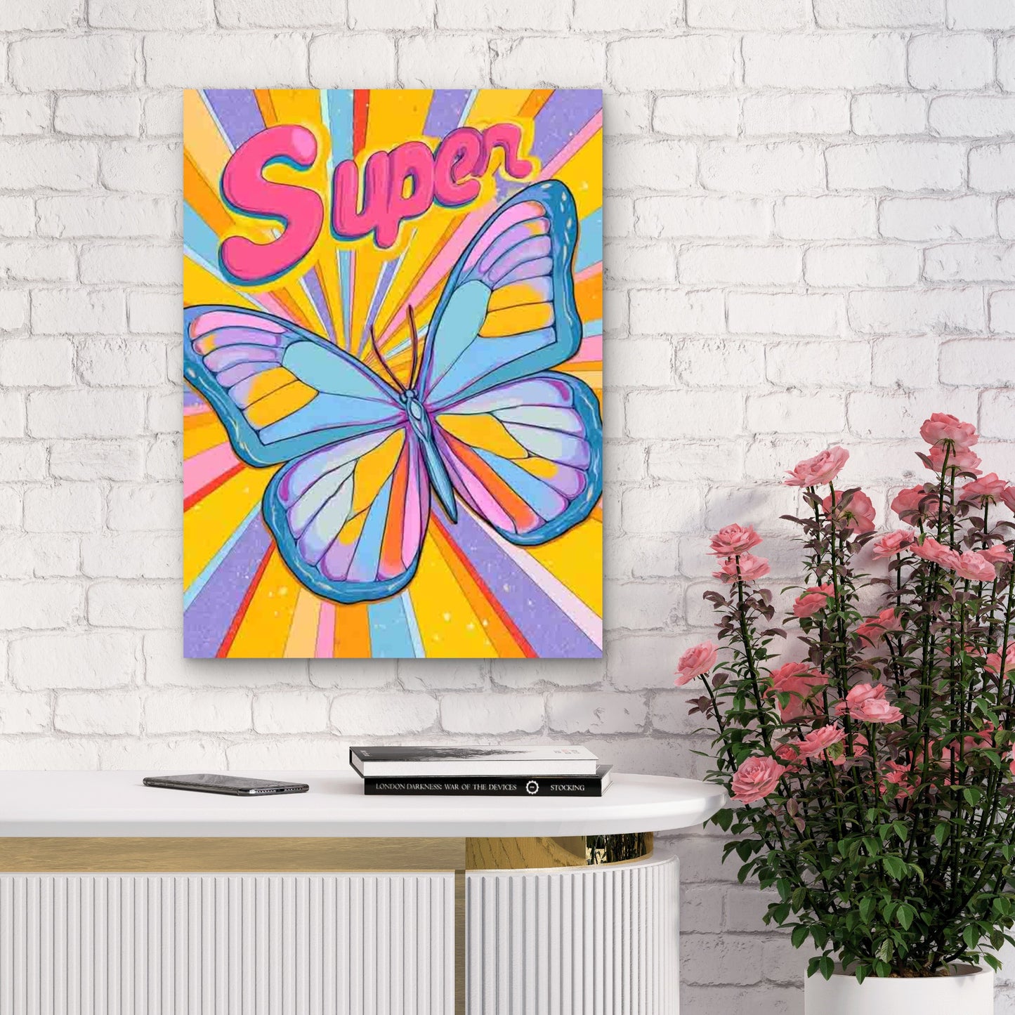Preppy Affirmation Retro Butterfly Metal Print Ready to Hang - Bella Home Decor