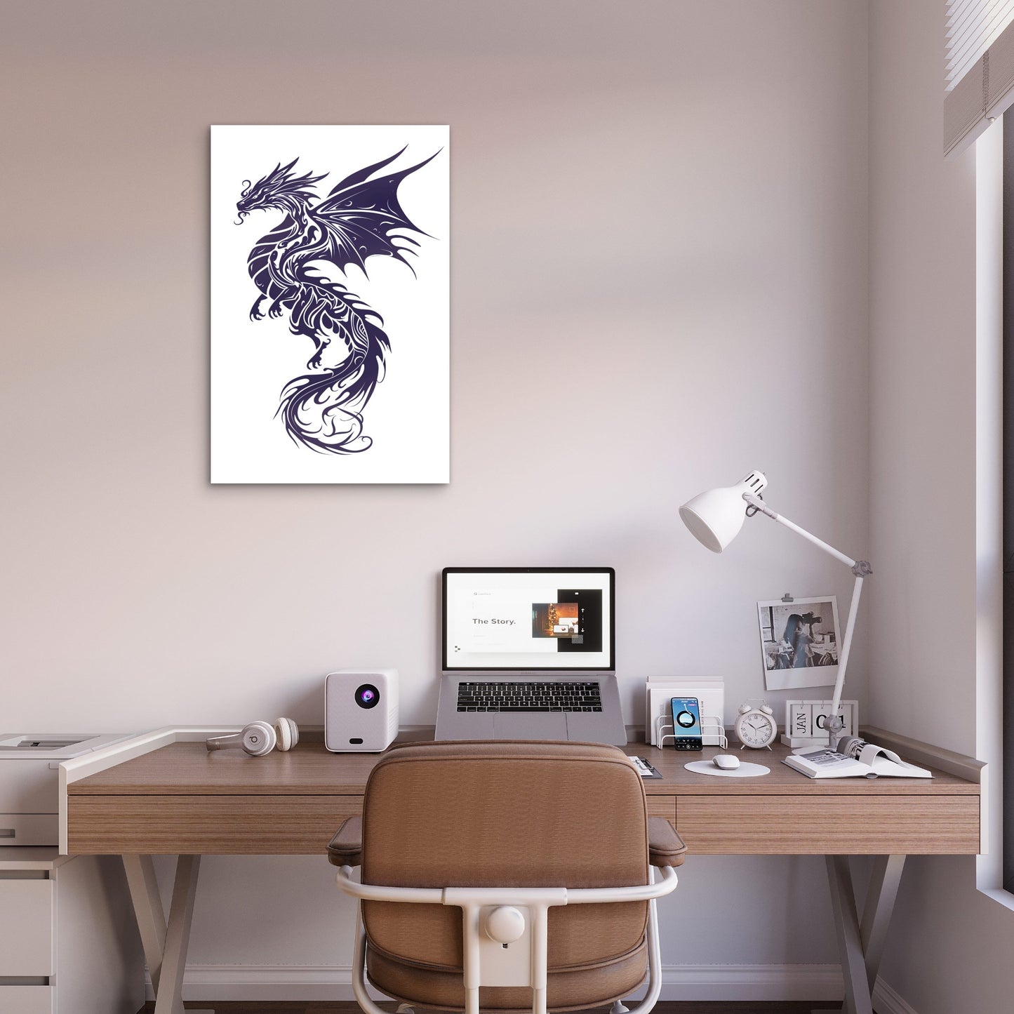 Tribal Dragon Silhouette Winged Fantasy 40x60cm Metal Print Ready to Hang