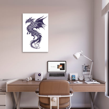 Tribal Dragon Silhouette Winged Fantasy 40x60cm Metal Print Ready to Hang