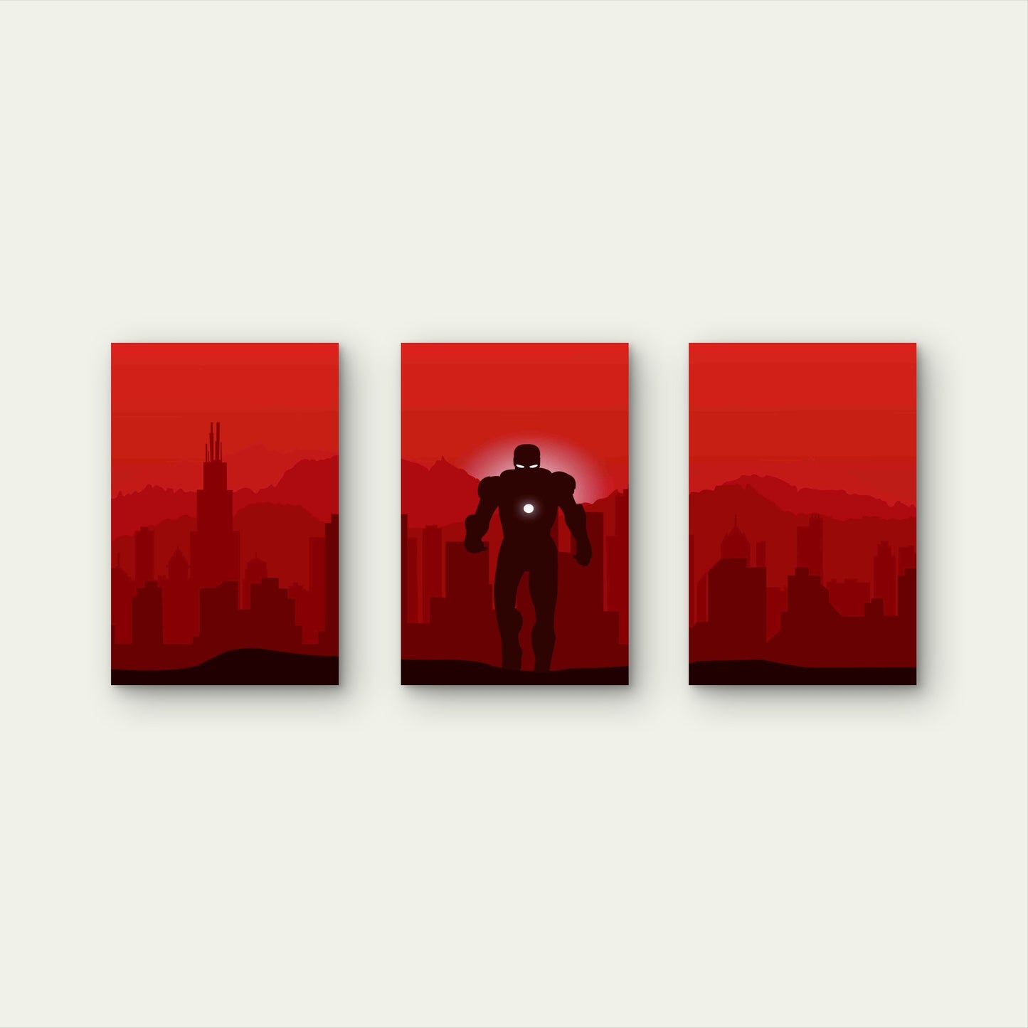 3pcs Armoured Hero City Skyline Silhouette Metal Print Ready to Hang Art