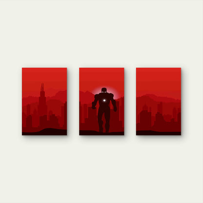 3pcs Armoured Hero City Skyline Silhouette Metal Print Ready to Hang Art