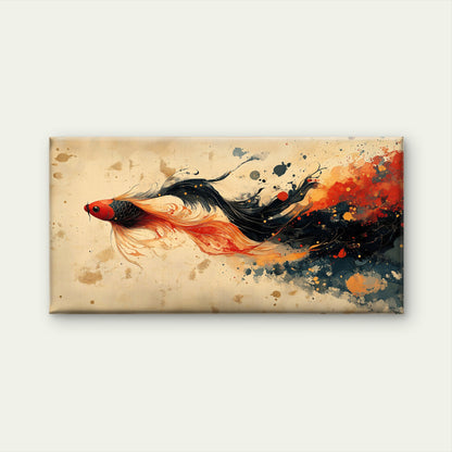 Golden Fish Ink Flow Wall Art Canvas Office Home Room Framed 120x60cm