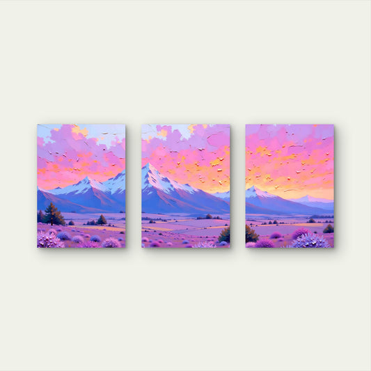 3pcs Soft Landscape Illustration Metal Print Ready to Hang Art