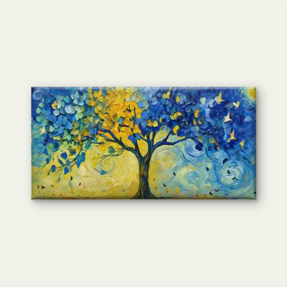 Blue & Yellow Abstract Tree Wall Art Canvas Office Home Room Framed 120x60cm