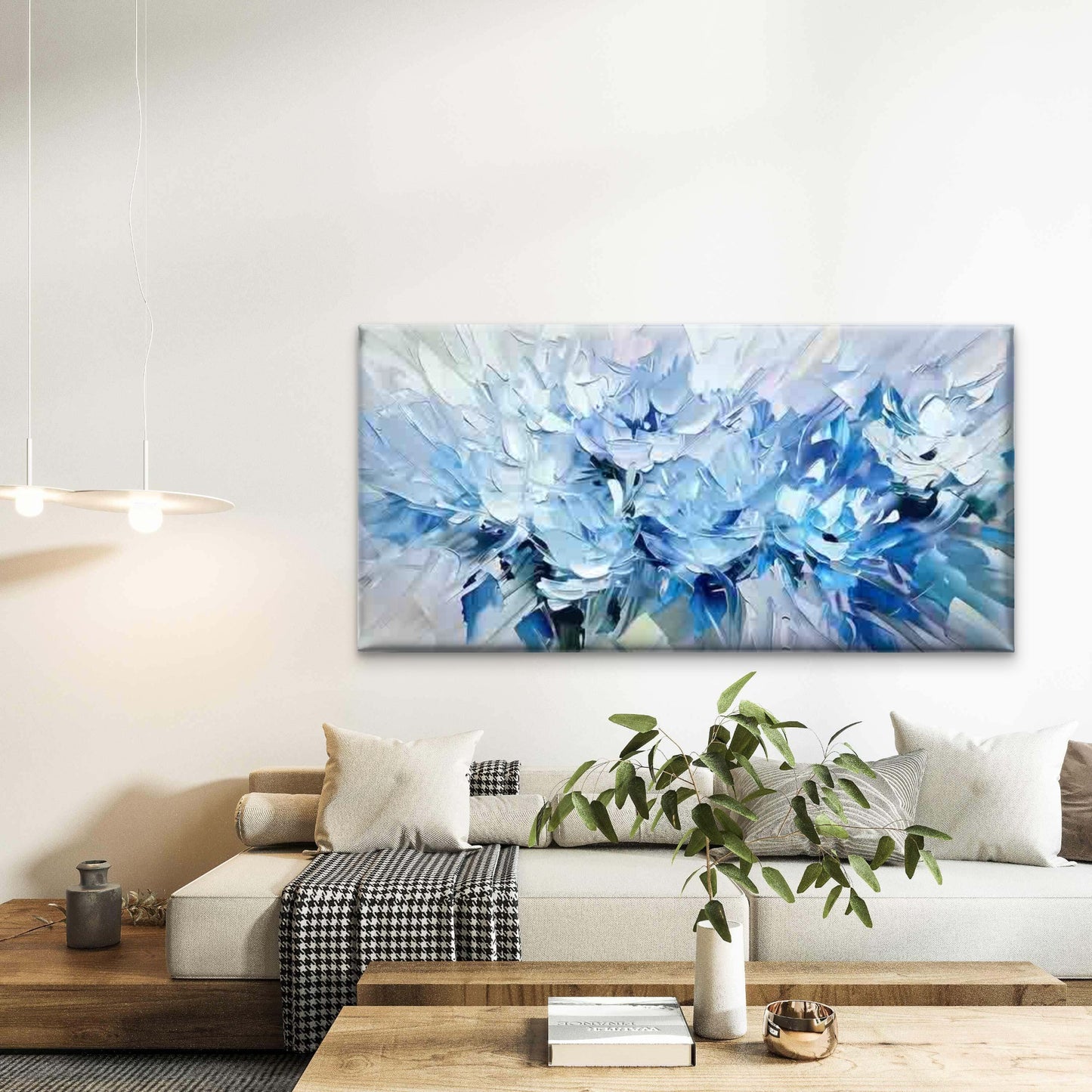 Abstract Blue Flower Wall Art Canvas Office Home Room Framed 120x60cm