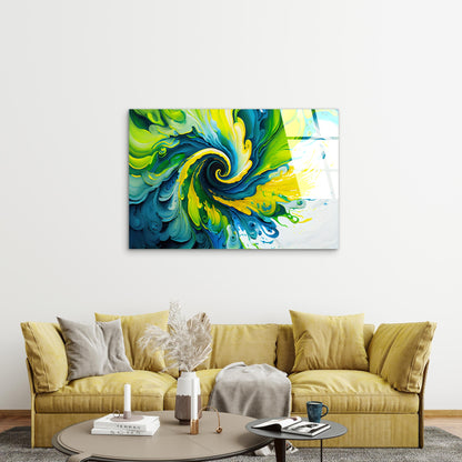Green Yellow Teal Fluid Swirl Acrylic Glass Printing Wall Art Australian Made Quality