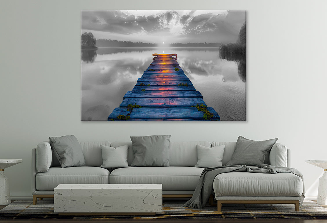 wooden pier overlooking the lake at sunset Abstract Stunning Design Print 100% Australian Made