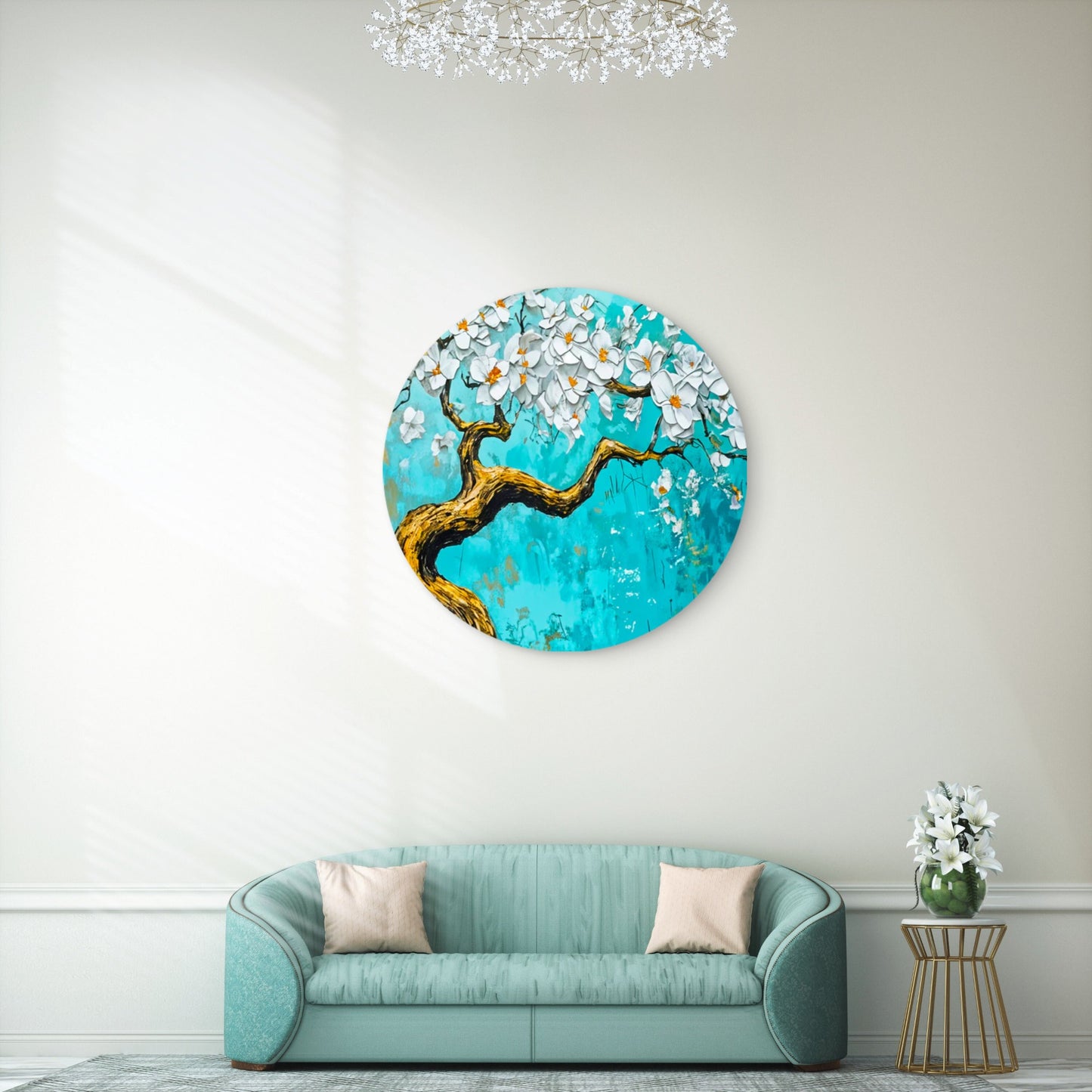 Blue White Tree Painting Acrylic Glass Rounded Print Tempered Glass Wall Art 100% Made in Australia Ready to Hang - Bella Home Decor