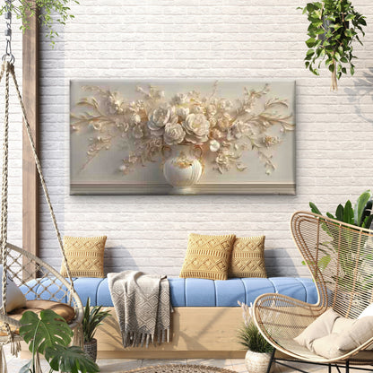 Elegant White Flowers Wall Art Canvas Office Home Room Framed 120x60cm