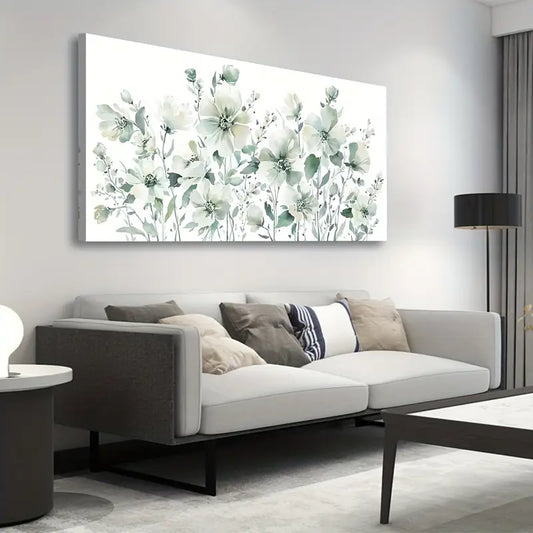 Elegant Flowers Abstract Green Botanical Wall Art canvas office home room framed 120x60cm