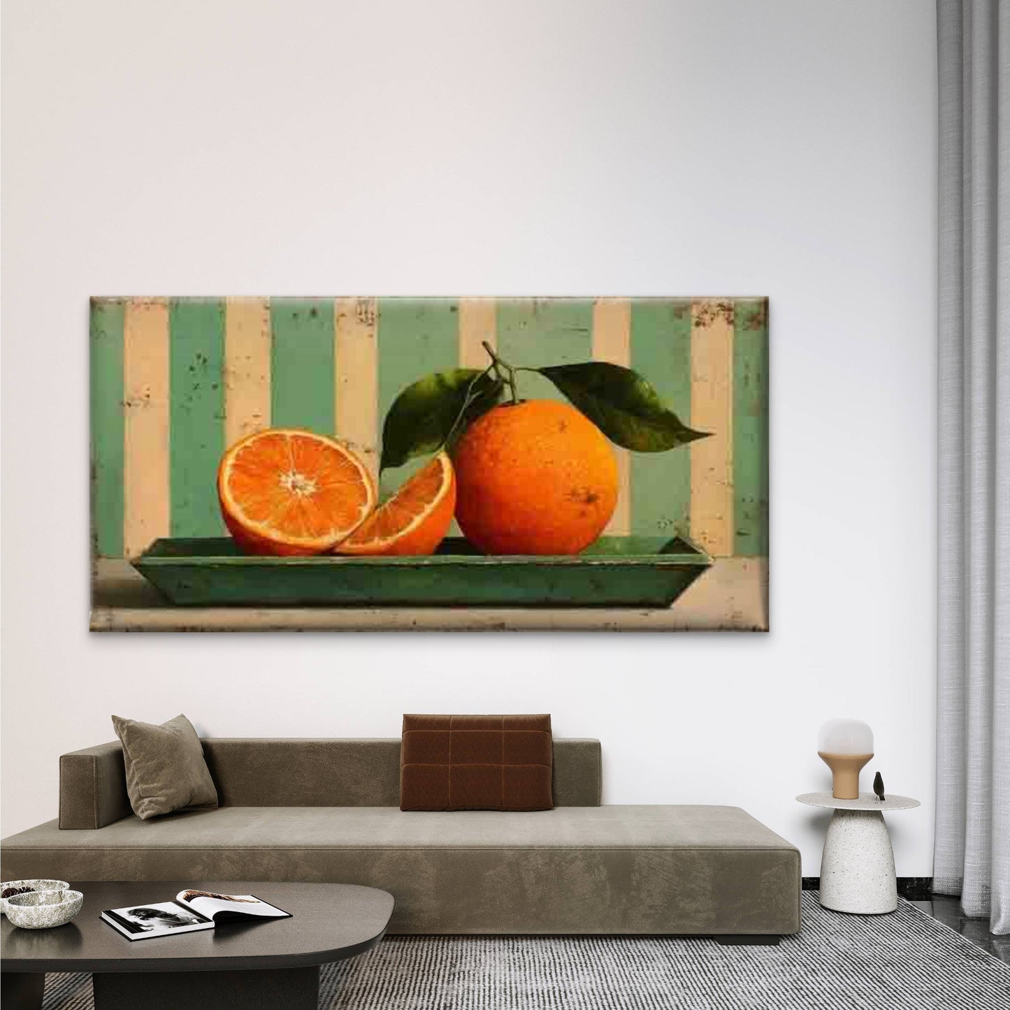 Yellow Striped Lemon Wall Art Canvas Office Home Room Framed 120x60cm