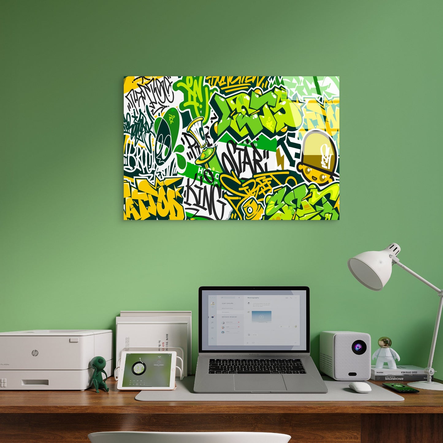 Green Yellow Cartoon Street Acrylic  Glass Printing Wall Art Australian Made Quality