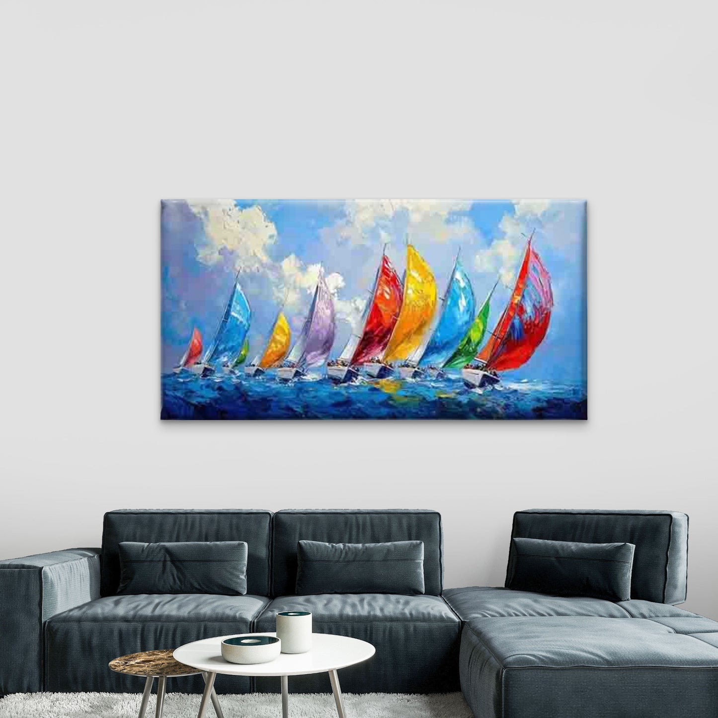 Sailboats Racing on The Ocean Wall Art Canvas Office Home Room Framed 120x60cm - Bella Home Decor