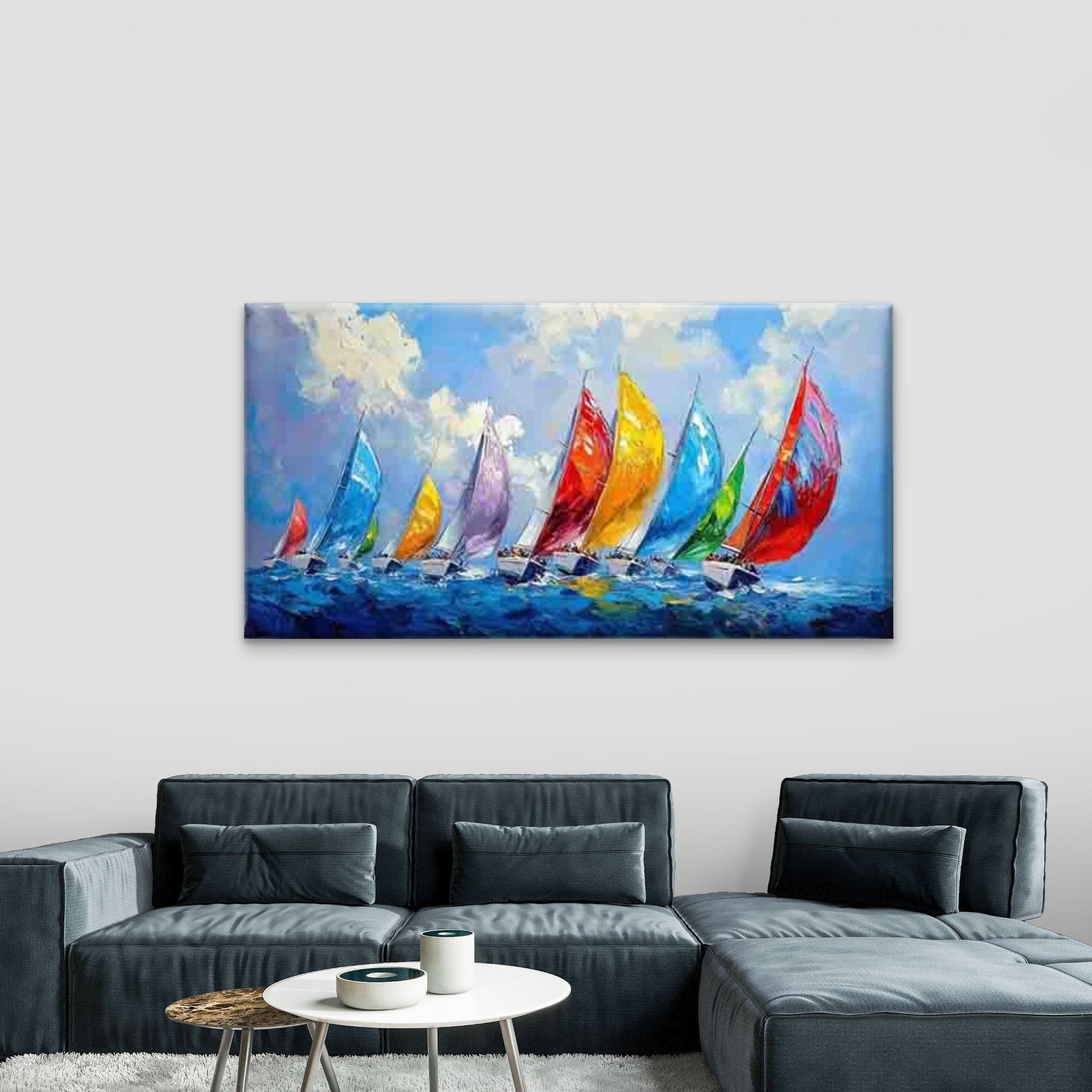 Sailboats Racing on The Ocean Wall Art Canvas Office Home Room Framed 120x60cm - Bella Home Decor