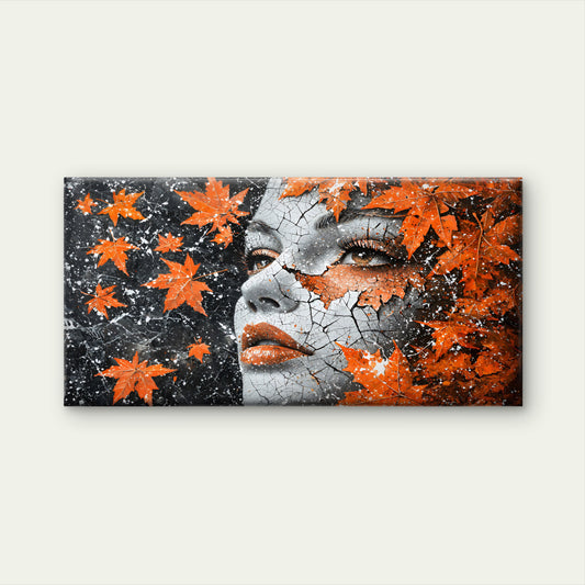 Woman Face Leaves Abstract Wall Art Canvas Office Home Room Framed 120x60cm