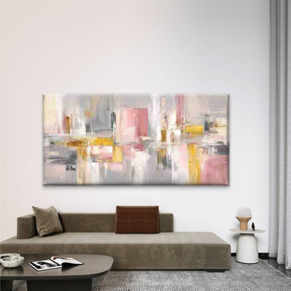 Abstract Geometric Pink Golden Wall Art Canvas Office Home Room Framed 120x60cm