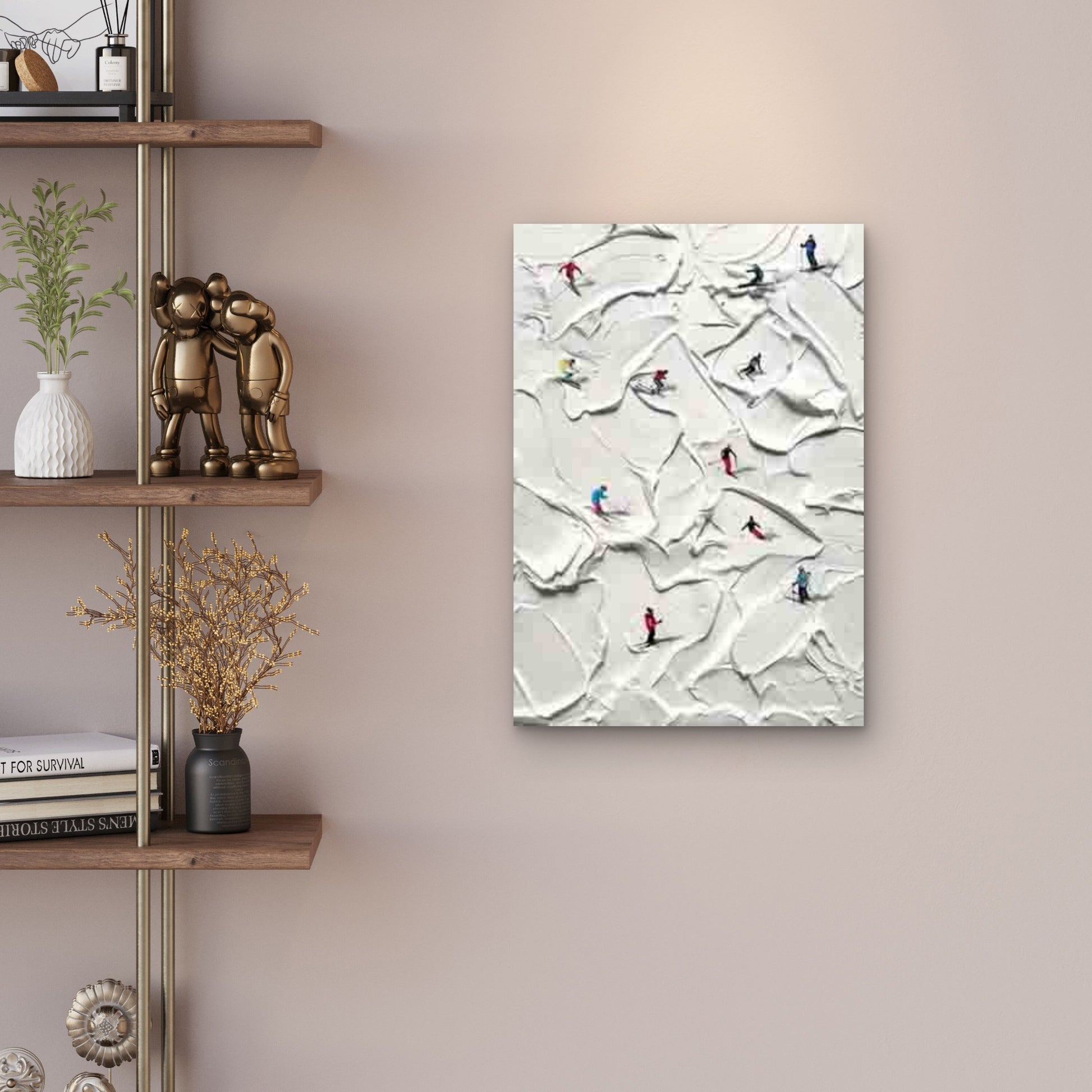 Winter Skiing on Textured Snow Metal Print Ready to Hang - Bella Home Decor