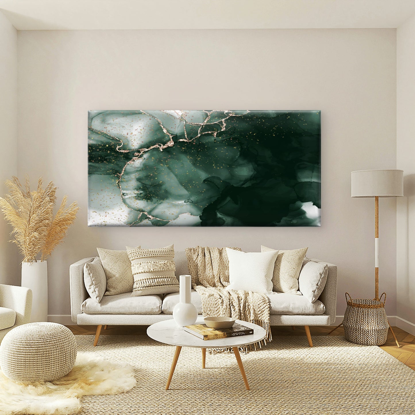 Deep Green Gilded Flow Wall Art Canvas Office Home Room Framed 120x60cm