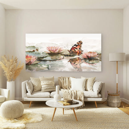 Butterfly and water Lilies Wall Art Canvas Office Home Room Framed 120x60cm