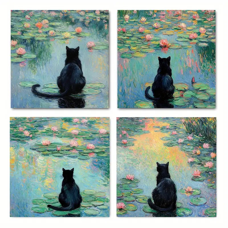 4pcs Black Cat Funny Anima  BC   Wall Art Canvas Framed