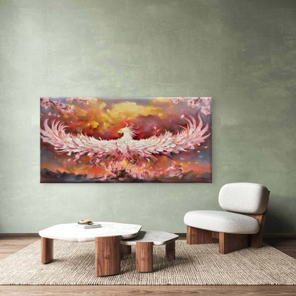Flaming Phoenix with Sakura Wall Art Canvas Office Home Room Framed 120x60cm - Bella Home Decor