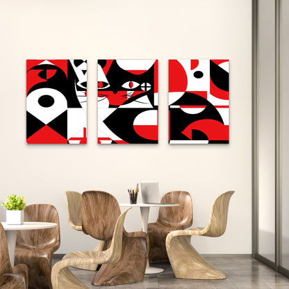 3pcs Geometric Cat Abstract Art Metal Print Ready to Hang Art - Bella Home Decor