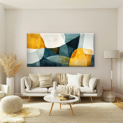 Mustard Fluid Shapes Geometric Wall Art Canvas Office Home Room Framed 120x60cm