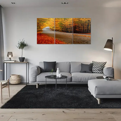 3pcs Autumn Road With Golden Leaves Metal Print Ready to Hang Art - Bella Home Decor