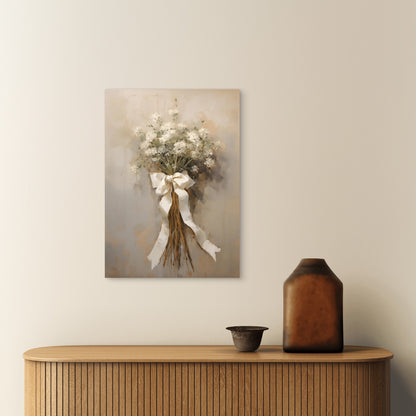 White Floral Bouquet Bow Tied 40x60cm Metal Print Ready to Hang - Bella Home Decor