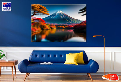 Mountain With Autumn Tree Forest Print 100% Australian Made