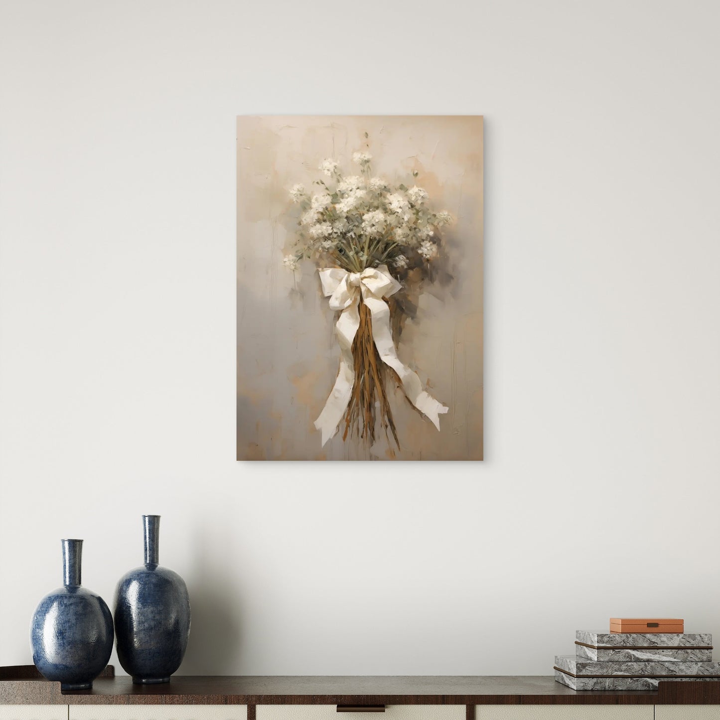 White Floral Bouquet Bow Tied 40x60cm Metal Print Ready to Hang - Bella Home Decor