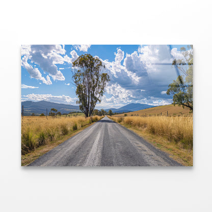 Road with Trees, Sky & Mountains Acrylic Glass Print Tempered Glass Wall Art 100% Made in Australia Ready to Hang - Bella Home Decor