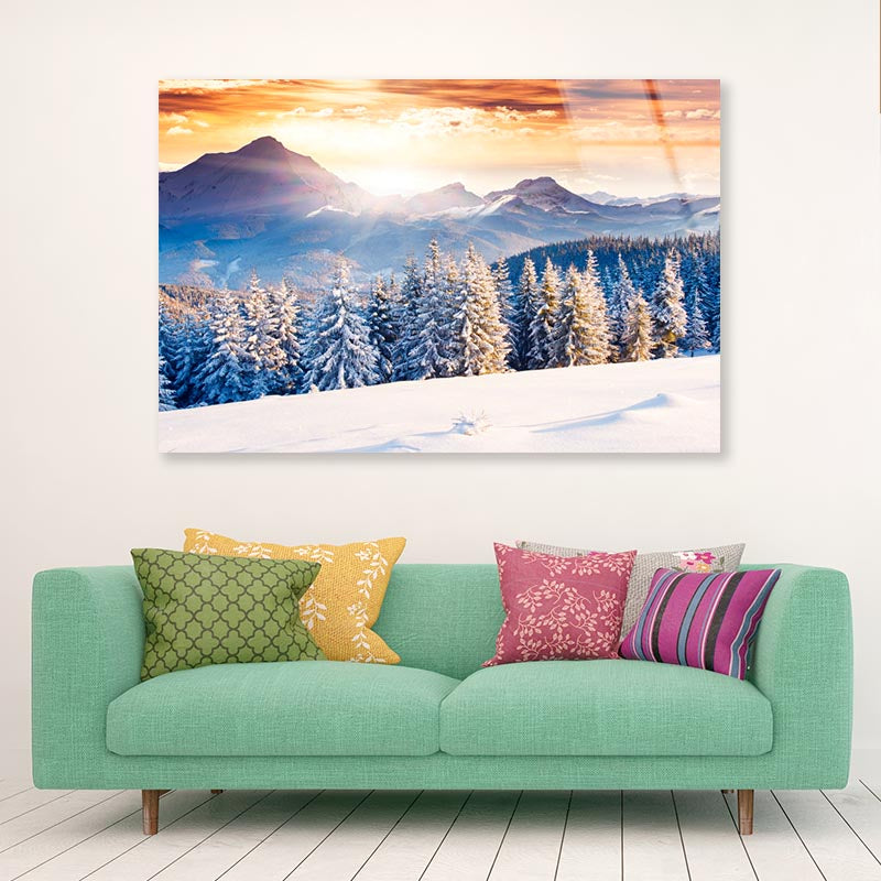 Fantastic Evening Winter Landscape Acrylic Glass Print Tempered Glass Wall Art 100% Made in Australia Ready to Hang - Bella Home Decor