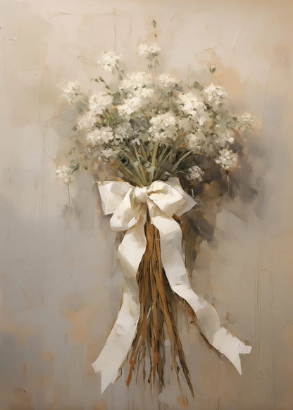 White Floral Bouquet Bow Tied 40x60cm Metal Print Ready to Hang - Bella Home Decor