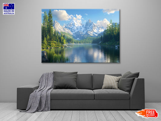 Lake with Trees and Mountains Print 100% Australian Made - Bella Home Decor