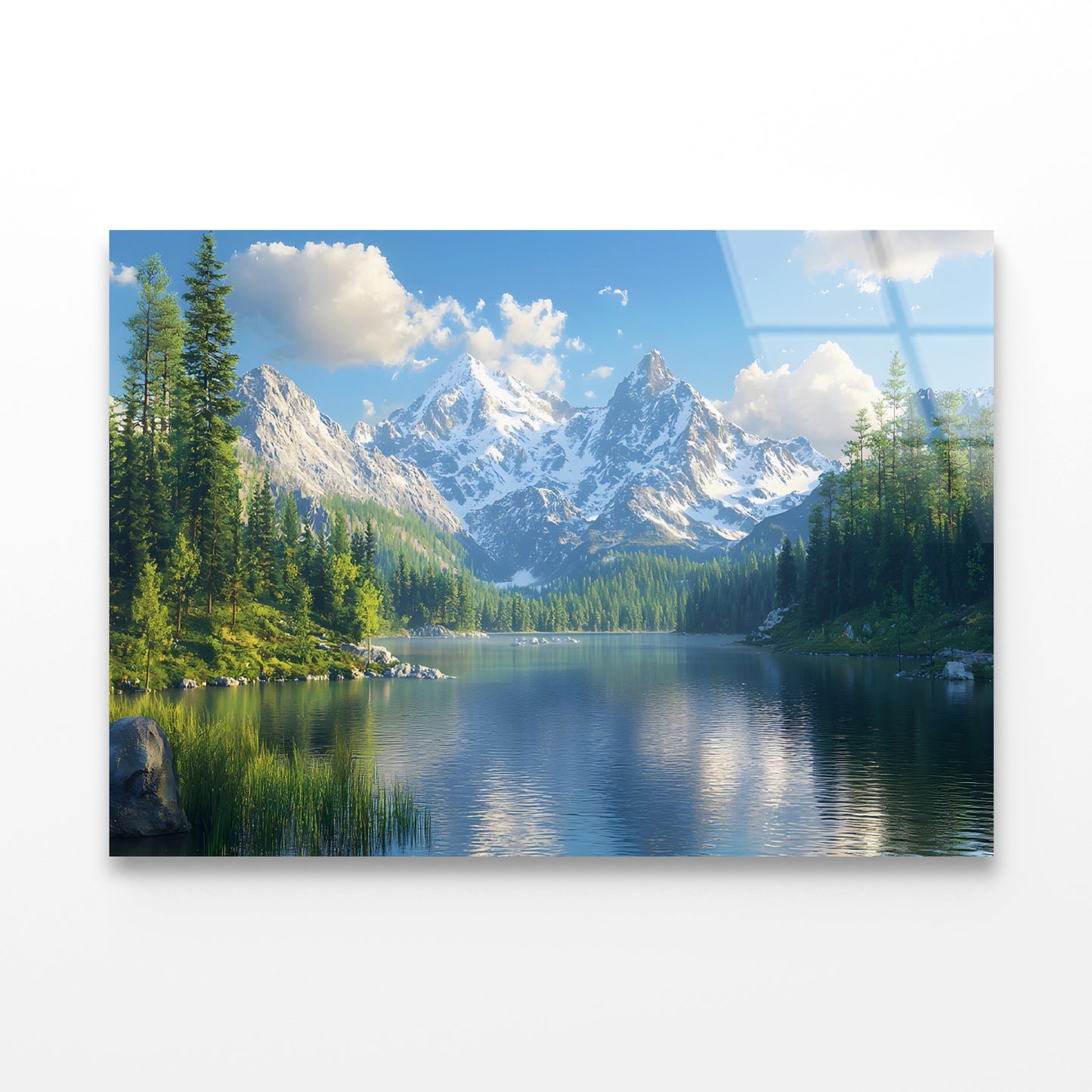 Lake with Trees and Mountains Acrylic Glass Print Tempered Glass Wall Art 100% Made in Australia Ready to Hang - Bella Home Decor
