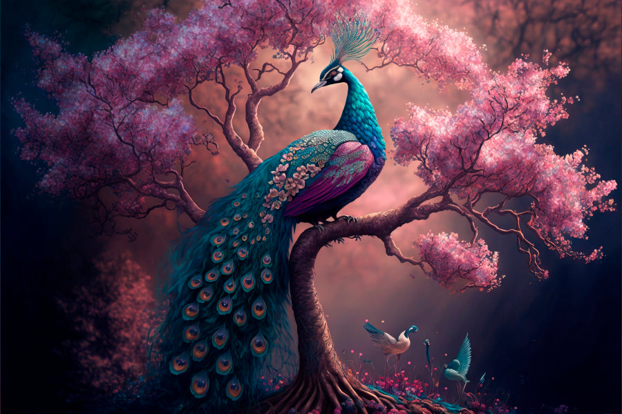 Peacock Sitting on Top of a Tree Wall Art Decor 100% Australian Made - Bella Home Decor